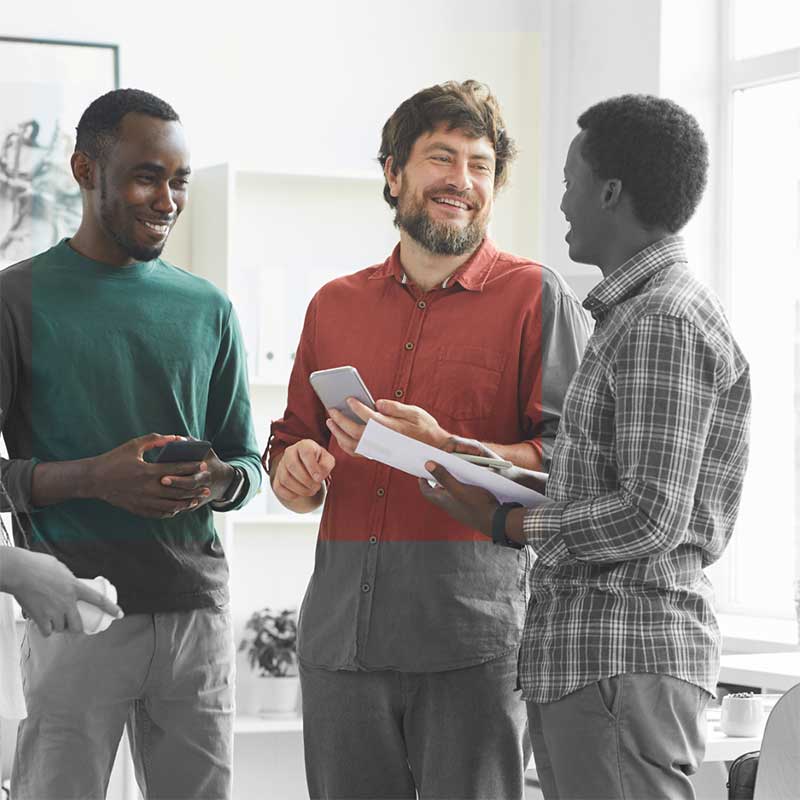 Group of guys meeting and smiling